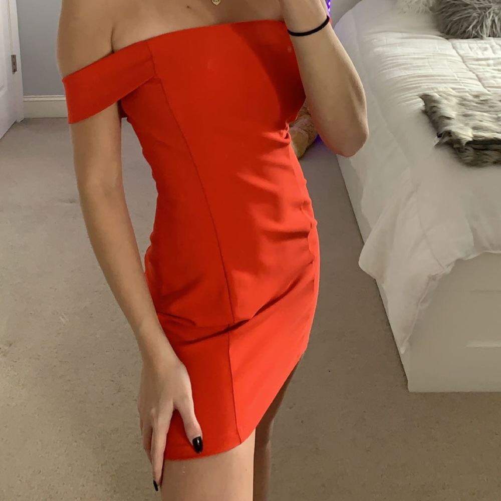 Red off the shoulder dress